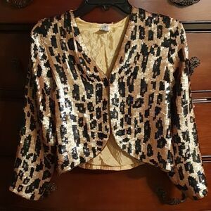 Vtg Leopard Sequin Bolero Cropped Jacket sz Small